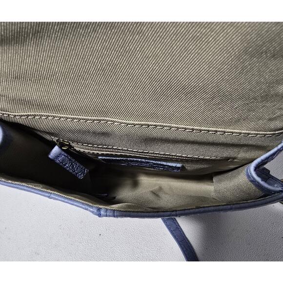 American Leather Co. Kansas Crossbody Bag Croc Embossed Leather Purse Blue - Picture 9 of 11